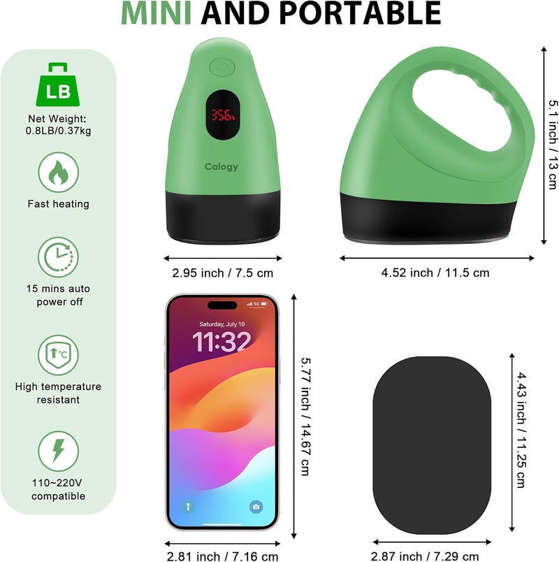 Calogy Mini Heat Press, Heat Transfer Machine, Constant Temp Control, Insulated Safety Base, Fits for Crafts, T-Shirt, Hat, Cap, Pillows (Pomelo Green) - Image 2